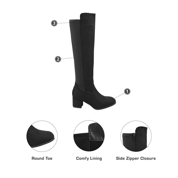 Women’s Wide-Calf Faux Suede Knee-High Boots - BLACK - 1