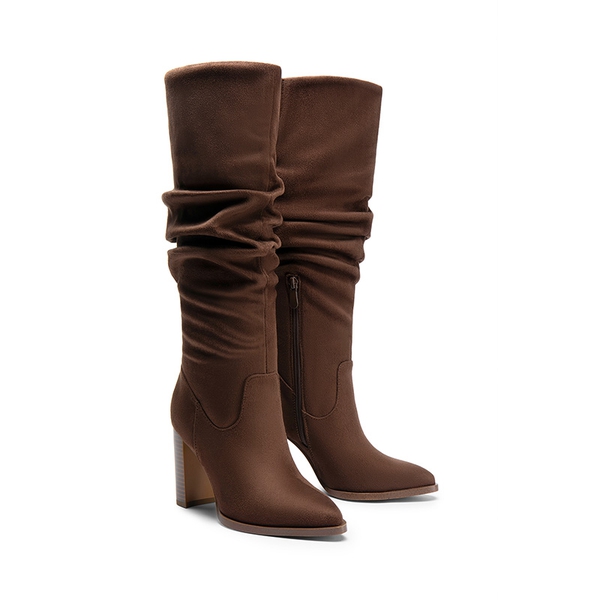 [Jocelyn] Women’s Slouchy Pointed-Toe Knee-High Boots - DARK BROWN - 4