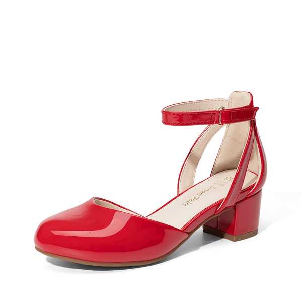 Girls’ Almond-Toe Block Heel Dress Shoes - RED -  0
