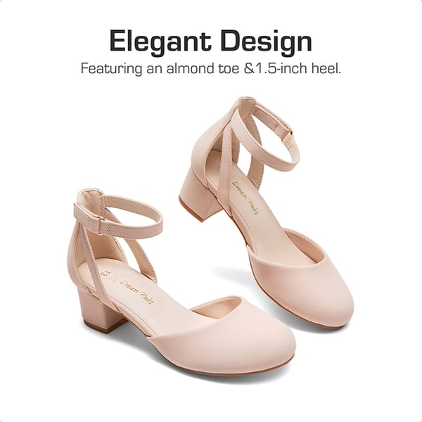 Girls’ Almond-Toe Block Heel Dress Shoes - NUDE - 1