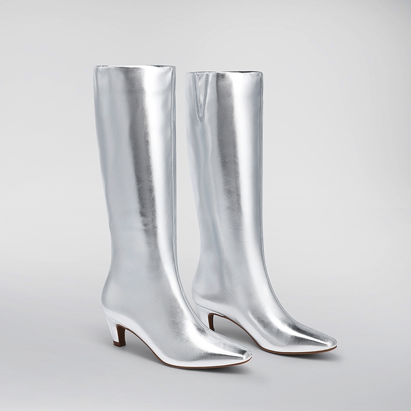 Women’s Wide-Calf Square-Toe Knee-High Boots - SILVER - 2