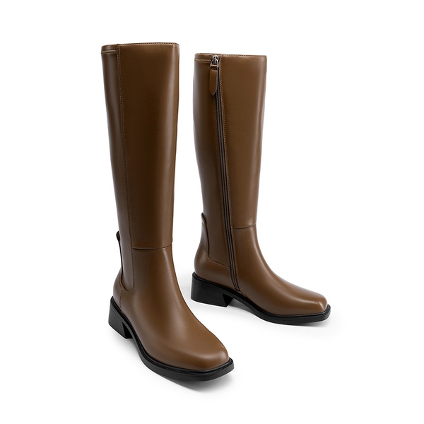Women’s Stretchy Square-Toe Knee-High Boots - KHAKI - 2