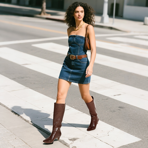 Women’s Wide-Calf Square-Toe Knee-High Boots - BROWN - 7