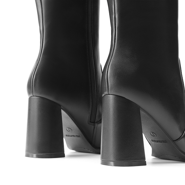 Women’s Square-Toe Sculpted Heel Boots - BLACK - 4