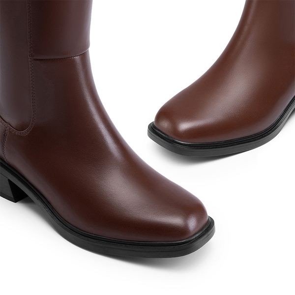 Women’s Stretchy Square-Toe Knee-High Boots - BROWN - 3