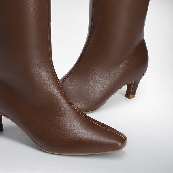 Women’s Wide-Calf Square-Toe Knee-High Boots - BROWN - 4