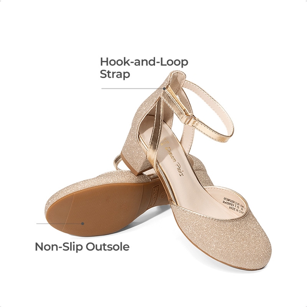 Girls’ Almond-Toe Block Heel Dress Shoes - GOLD - 3