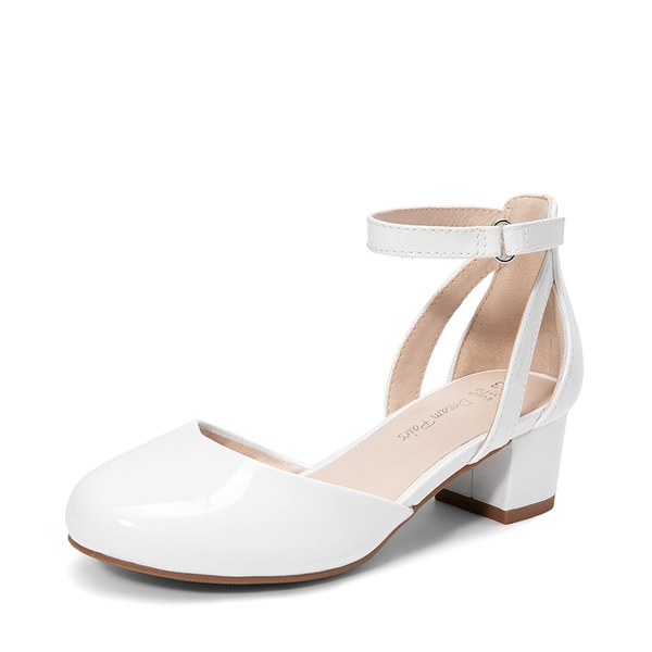 Girls’ Almond-Toe Block Heel Dress Shoes - WHITE -  0