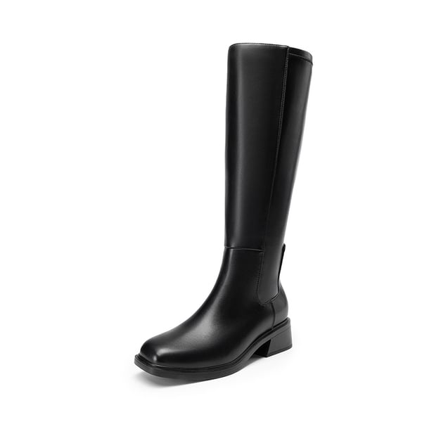 Women’s Stretchy Square-Toe Knee-High Boots - BLACK -  0