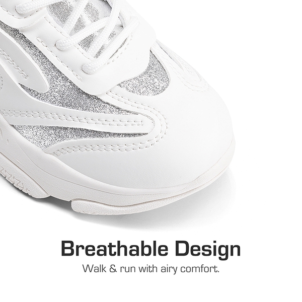 Girls’ Color-Contrast Fashion Sneakers - WHITE/SILVER - 1