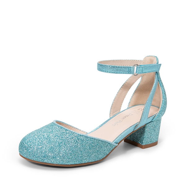 Girls’ Almond-Toe Block Heel Dress Shoes - BLUE -  0