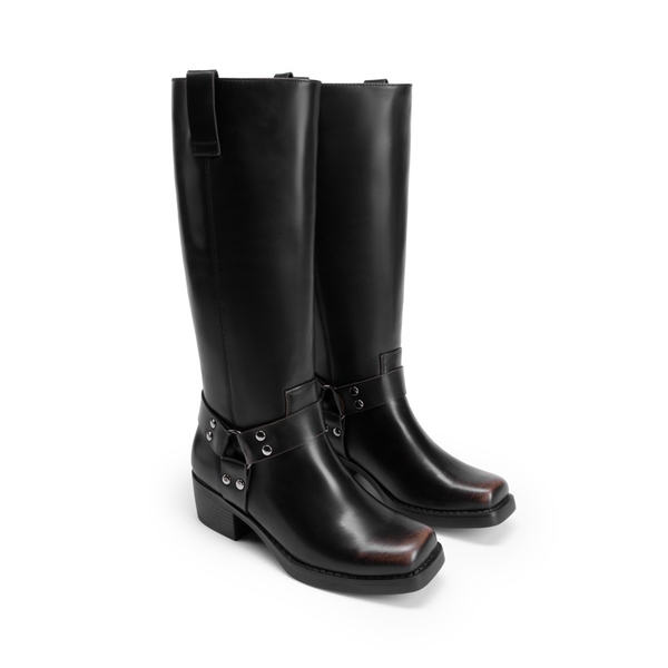 Women’s Retro Punk Moto Boots - BLACK/BROWN - 2