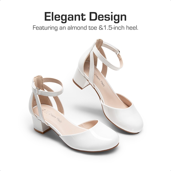 Girls’ Almond-Toe Block Heel Dress Shoes - WHITE - 1