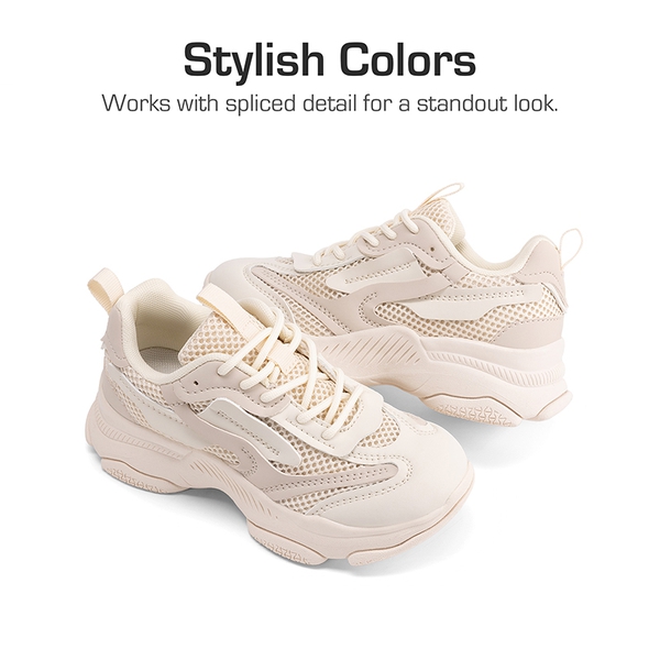 Girls’ Color-Contrast Fashion Sneakers - BEIGE - 2
