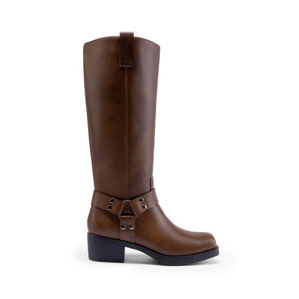 Women’s Retro Punk Moto Boots - TAN - 1