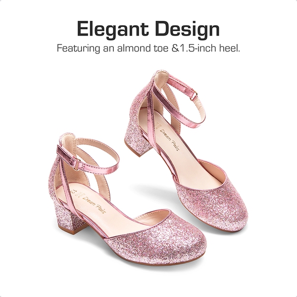 Girls’ Almond-Toe Block Heel Dress Shoes - PINK - 1