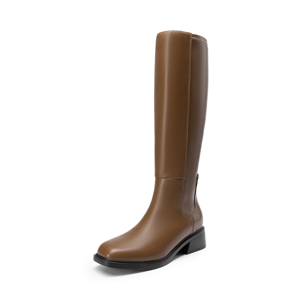Women’s Stretchy Square-Toe Knee-High Boots - KHAKI -  0
