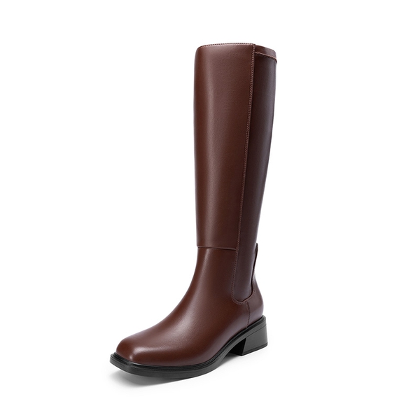 Women’s Stretchy Square-Toe Knee-High Boots - BROWN -  0