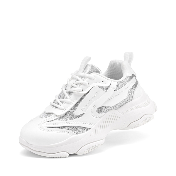 Girls’ Color-Contrast Fashion Sneakers - WHITE/SILVER -  0