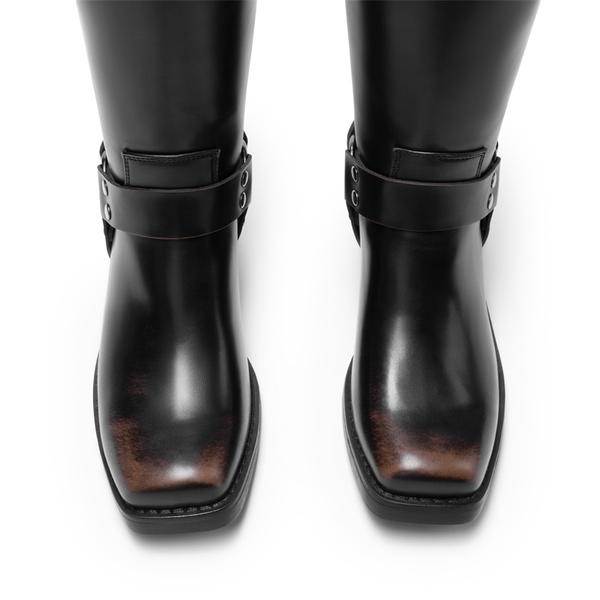 Women’s Retro Punk Moto Boots - BLACK/BROWN - 3