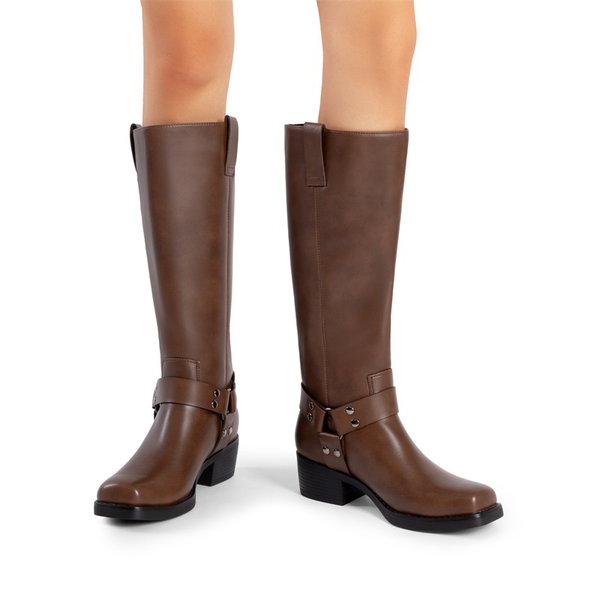 Women’s Retro Punk Moto Boots - TAN - 6
