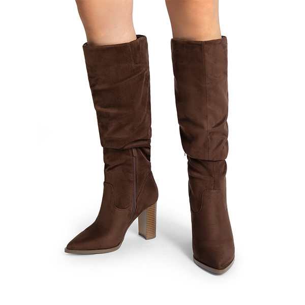 [Jocelyn] Women’s Slouchy Pointed-Toe Knee-High Boots - DARK BROWN - 7