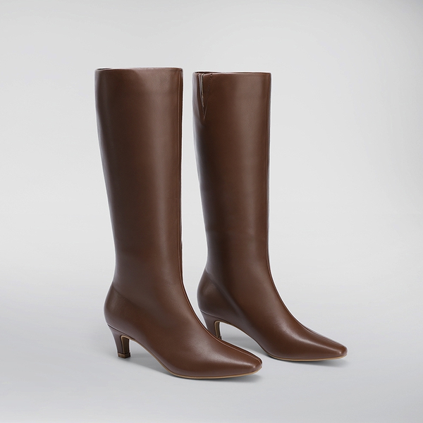 Women’s Wide-Calf Square-Toe Knee-High Boots - BROWN - 3