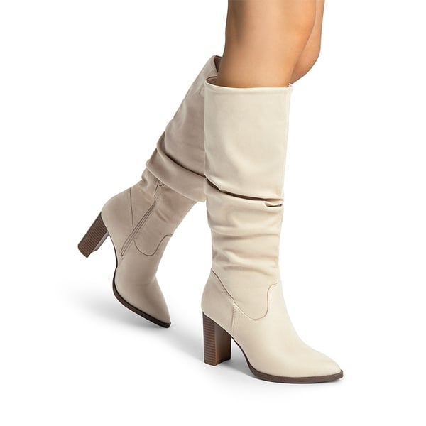 Women’s Slouchy Pointed-Toe Knee-High Boots - BEIGE - 6
