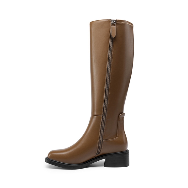 Women’s Stretchy Square-Toe Knee-High Boots - KHAKI - 4