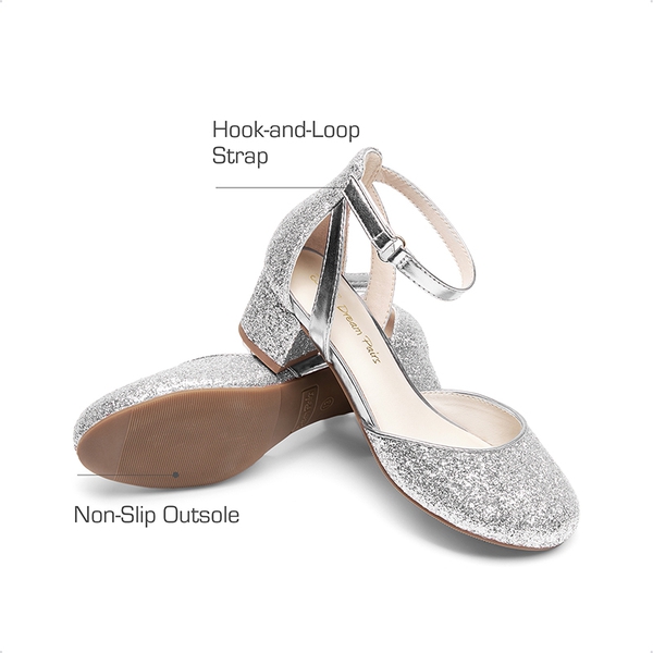 Girls’ Almond-Toe Block Heel Dress Shoes - SILVER - 2