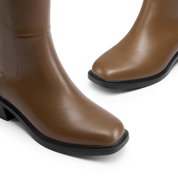 Women’s Stretchy Square-Toe Knee-High Boots - KHAKI - 3