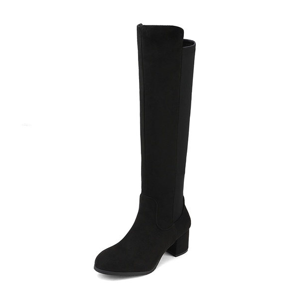 Women’s Wide-Calf Faux Suede Knee-High Boots - BLACK -  0