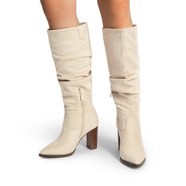 Women’s Slouchy Pointed-Toe Knee-High Boots - BEIGE - 5