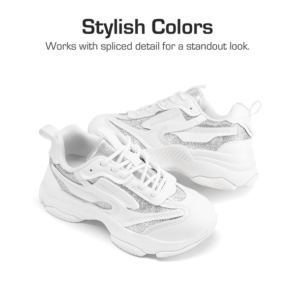 Girls’ Color-Contrast Fashion Sneakers - WHITE/SILVER - 2