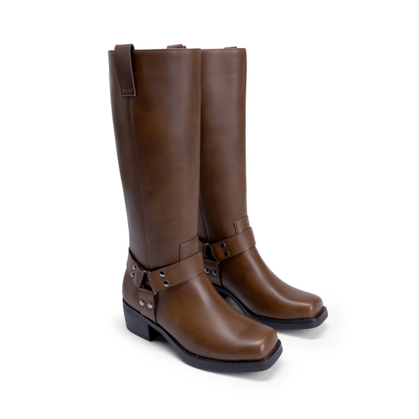Women’s Retro Punk Moto Boots - TAN - 2