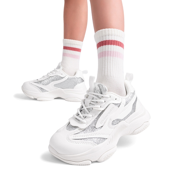 Girls’ Color-Contrast Fashion Sneakers - WHITE/SILVER - 4