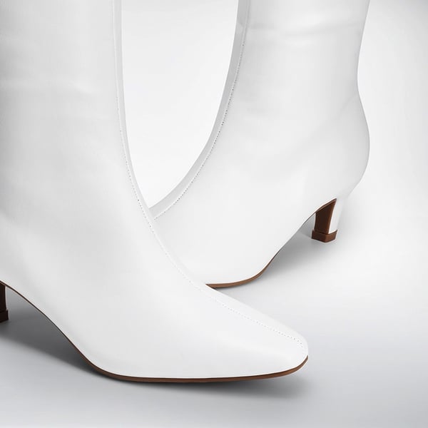 Women’s Wide-Calf Square-Toe Knee-High Boots - WHITE - 2