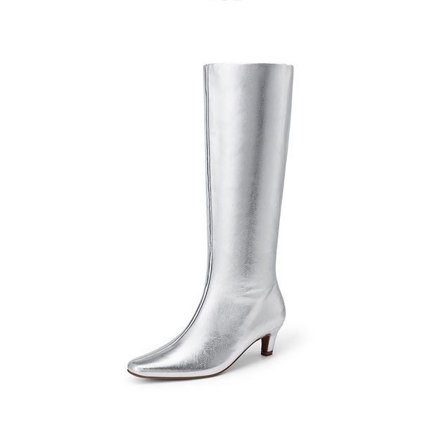 Women’s Wide-Calf Square-Toe Knee-High Boots - SILVER -  0