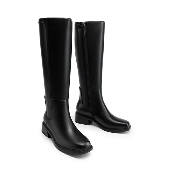 Women’s Stretchy Square-Toe Knee-High Boots - BLACK - 2