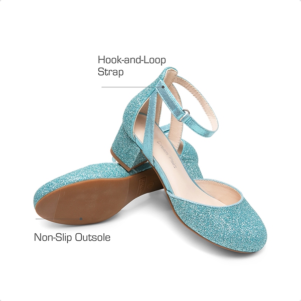 Girls’ Almond-Toe Block Heel Dress Shoes - BLUE - 2