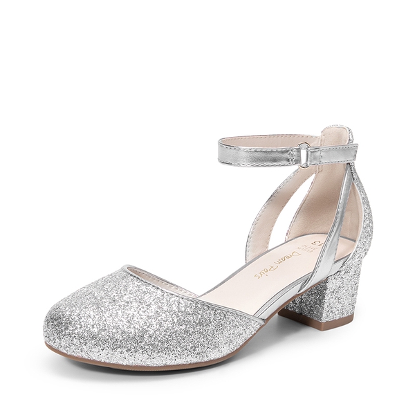 Girls’ Almond-Toe Block Heel Dress Shoes - SILVER -  0