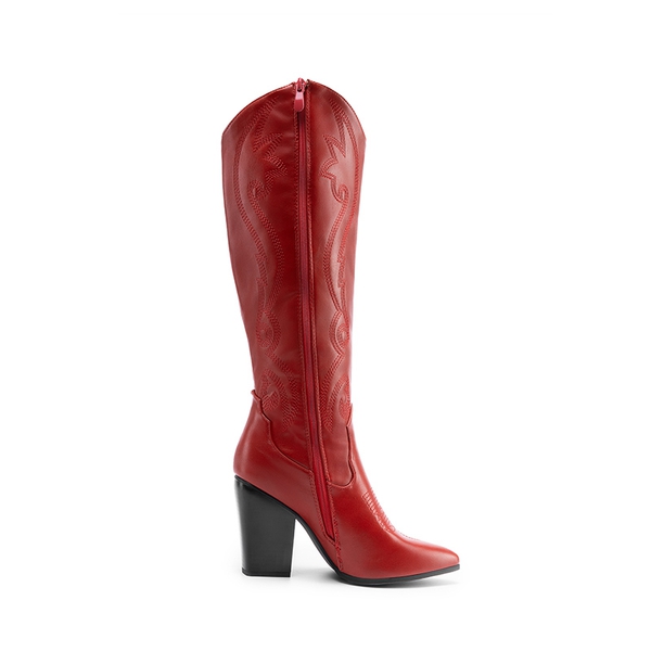  Pointed Toe Embroidered Cowboy Boots - RED-PU - 1