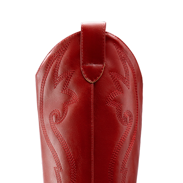  Pointed Toe Embroidered Cowboy Boots - RED-PU - 2