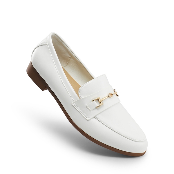 Chic Metallic Detail Loafers - WHITE-PU - 3