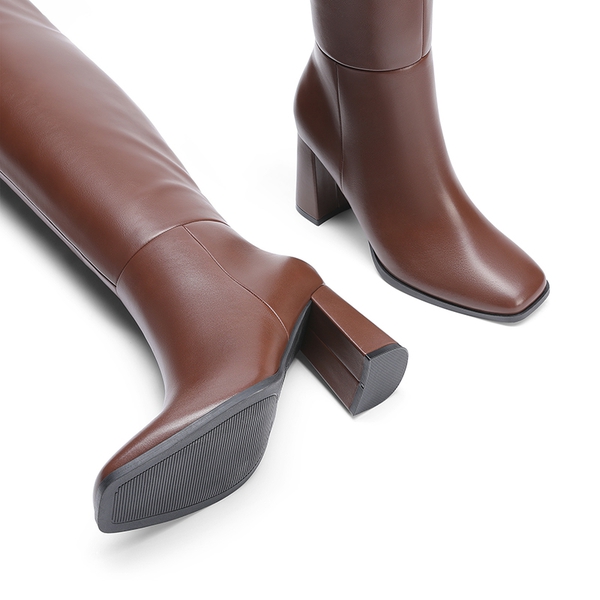Women’s Over-The-Knee Square-Toe Boots - BROWN - 5