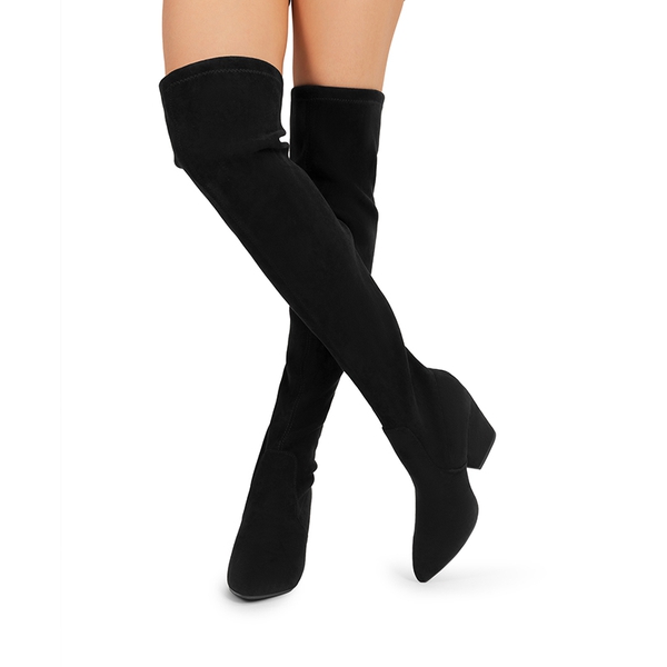 Women’s Stretch-Fit Pointed-Toe Block Heel Boots - BLACK-SUEDE - 7