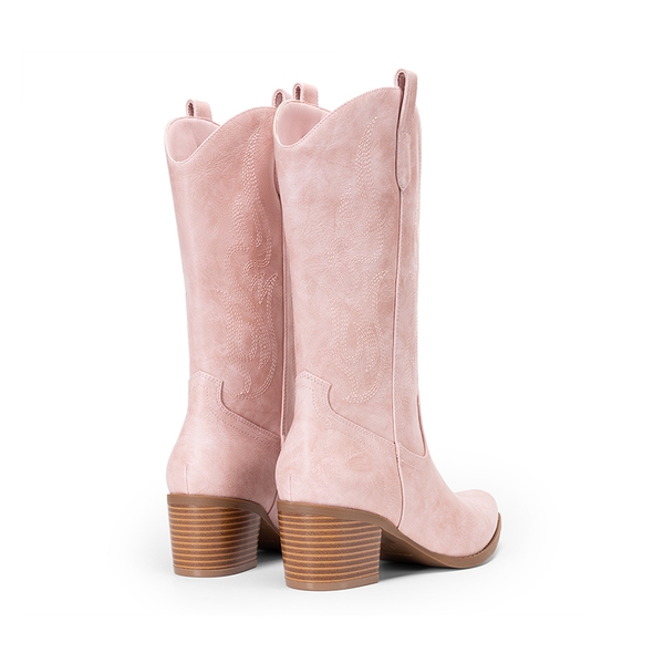 Women’s Embroidered Mid-Calf Cowboy Boots - PINK-PU - 4