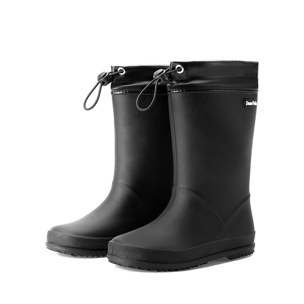 Kids’ Waterproof Drawstring Rain Boots - BLACK -  0