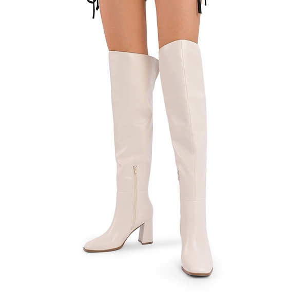 Women’s Over-The-Knee Square-Toe Boots - WHITE - 6