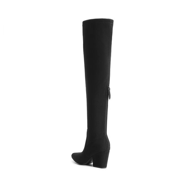 Women’s Stretch-Fit Pointed-Toe Block Heel Boots - BLACK-SUEDE - 5
